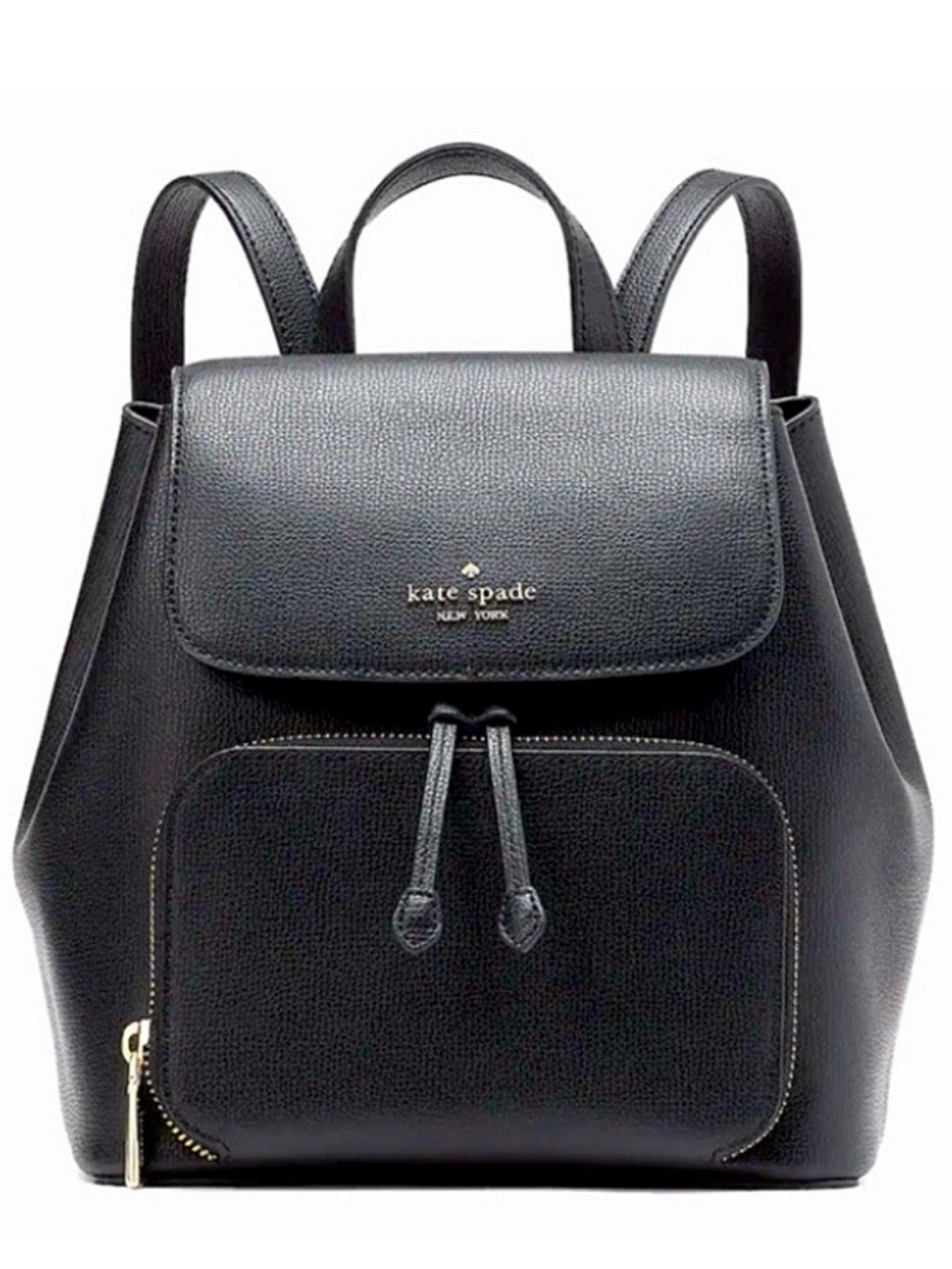 KATE SPADE♠️ New York "KRISTI"🖤BLACK🖤LEATHER MEDIUM FLAP  BACKPACK💕LIKE NEW💕